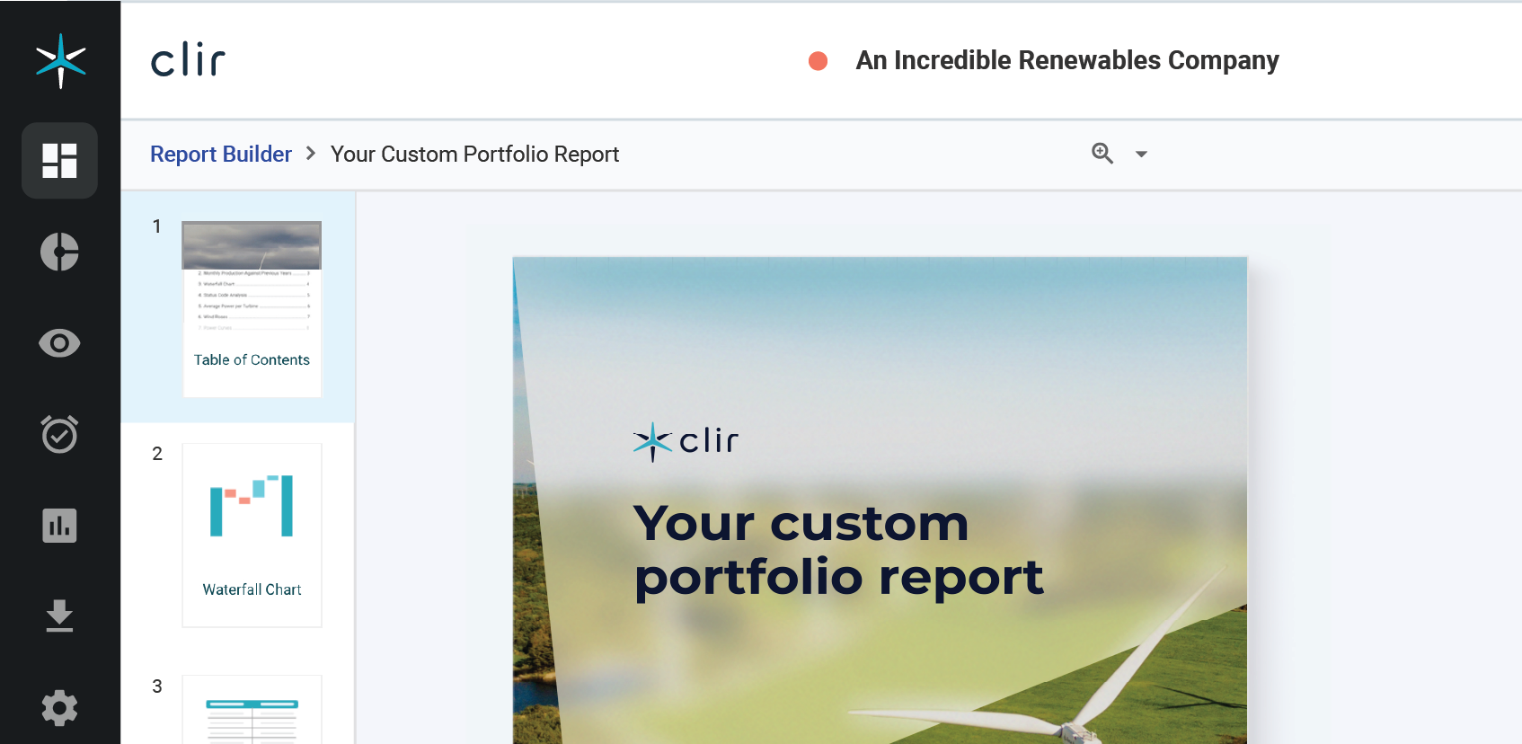 An Clir app screen of a custom portfolio report