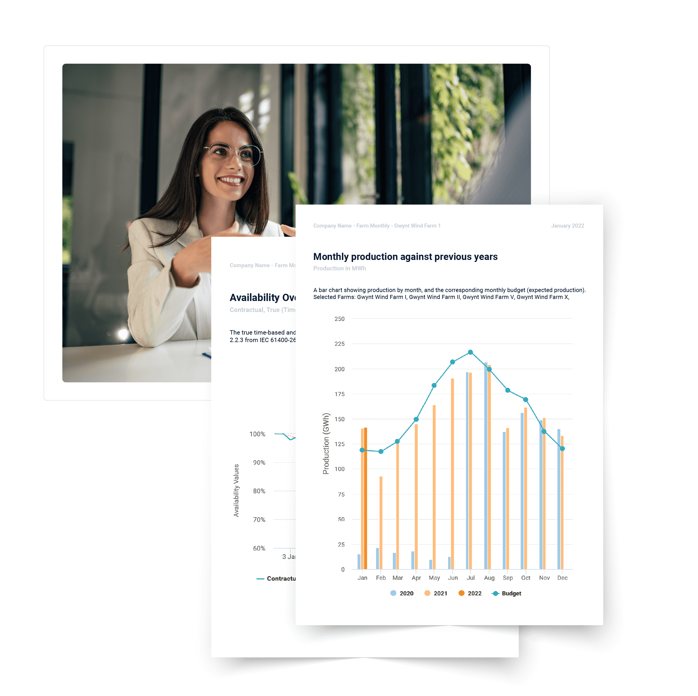 A women consultant with a sample report image