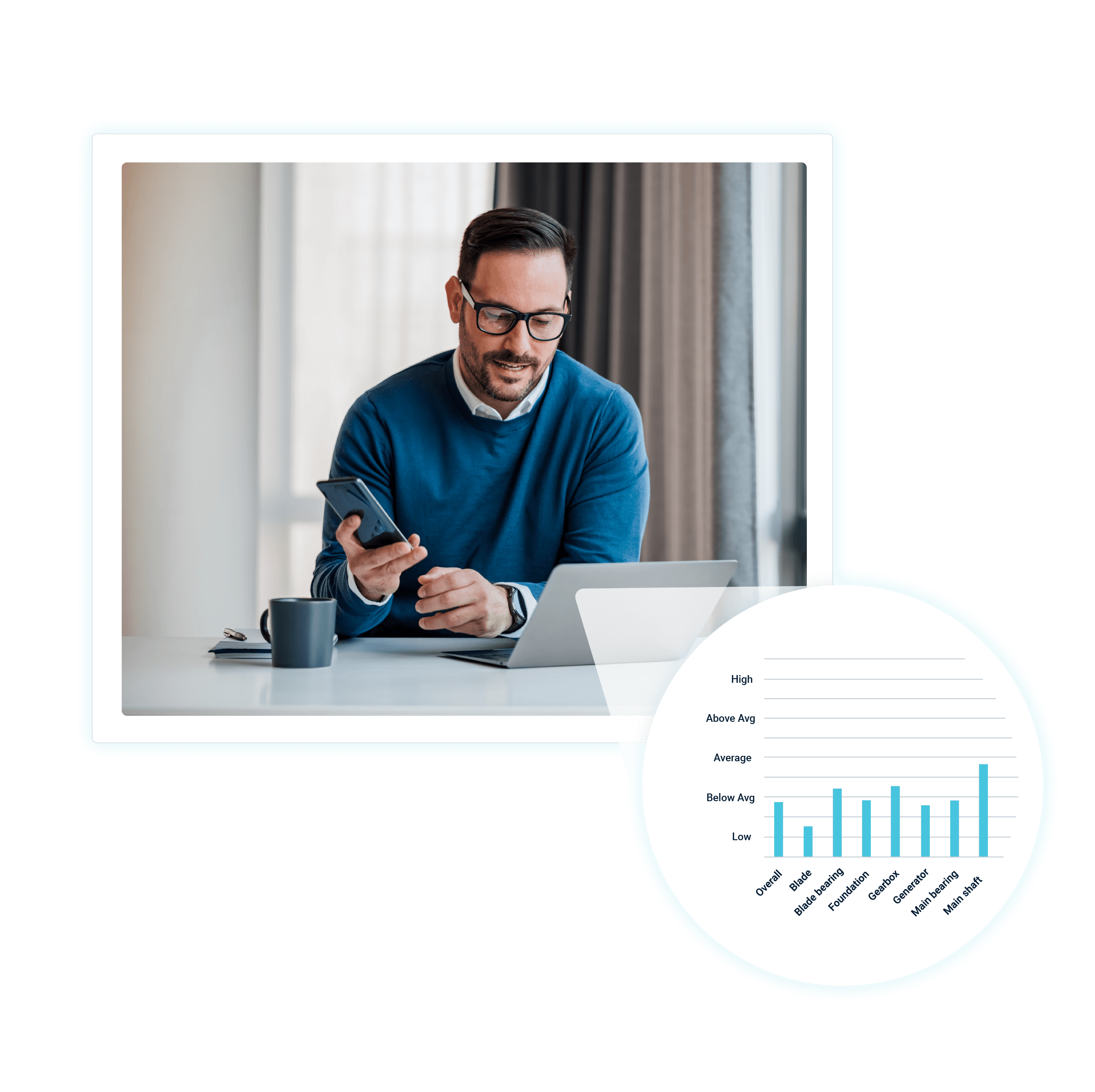 Photo of a man checking his risk graph on a laptop