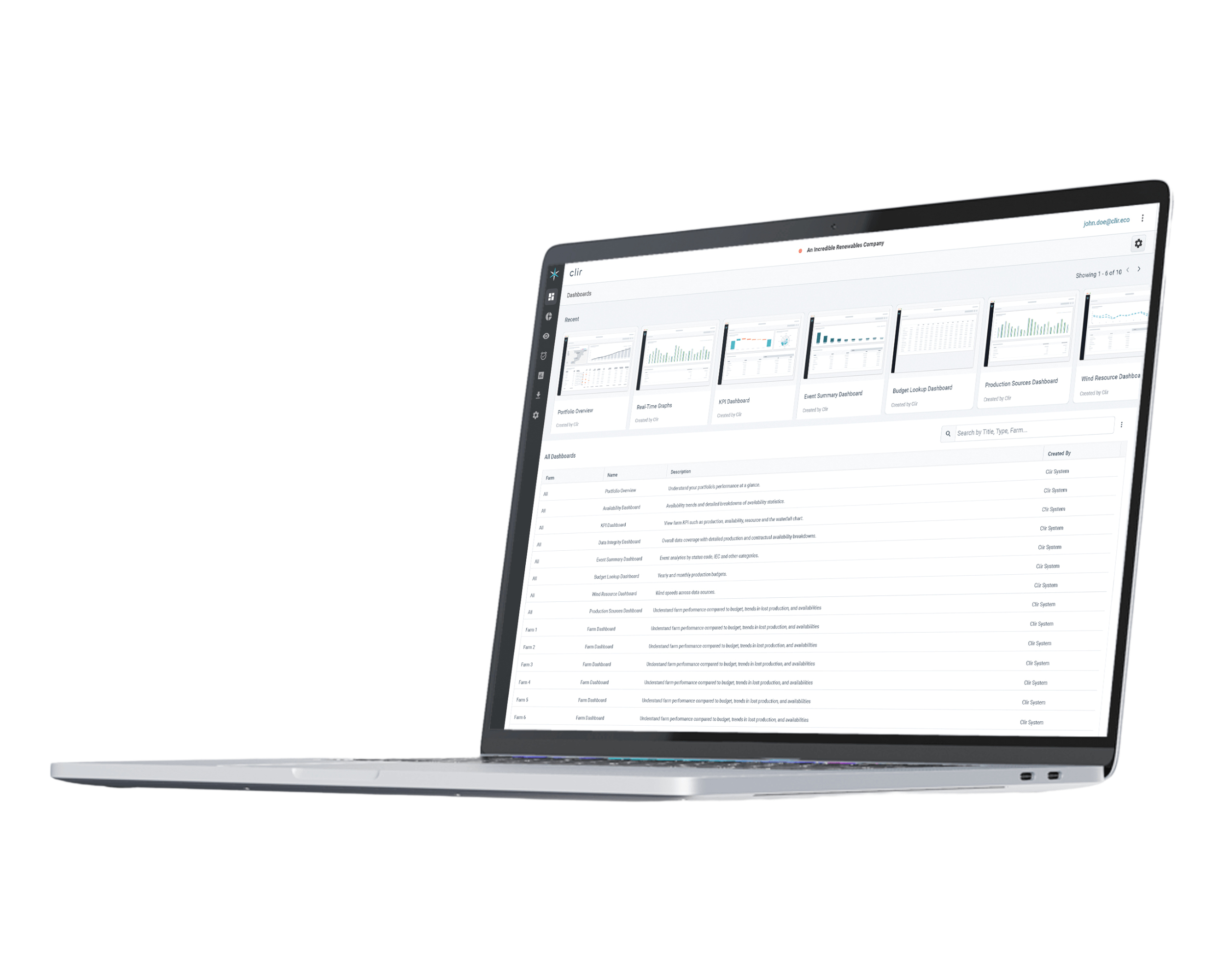 Image of a laptop with a Clir dashboard